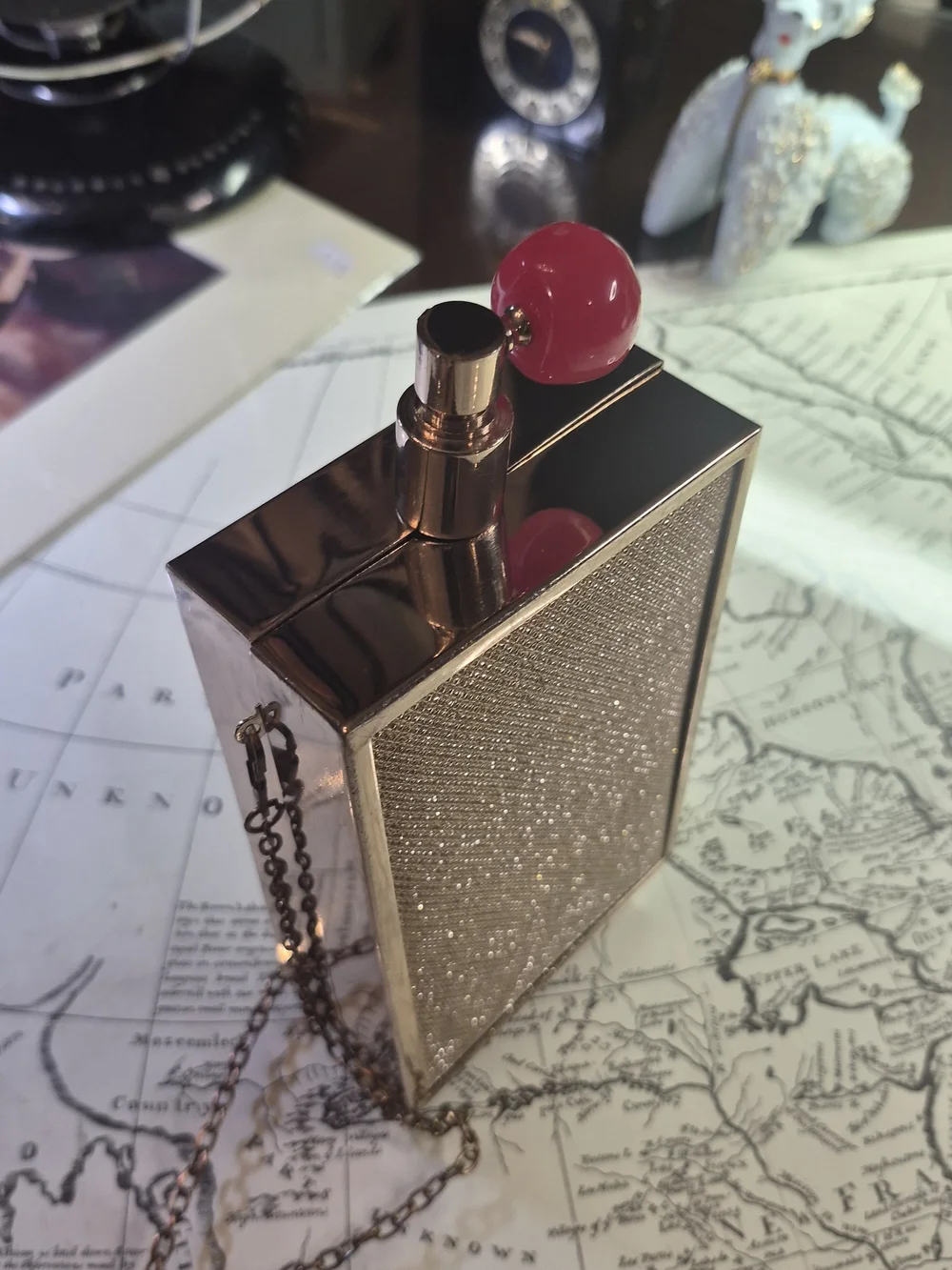 PERFUME BOTTLE CLUTCH WITH CHAIN